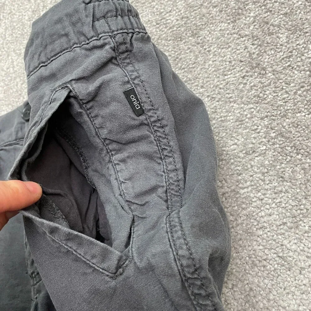 Onia Linen Blend Pants Womens Medium Dark Gray Drawstring Casual Outdoor 34x30.5